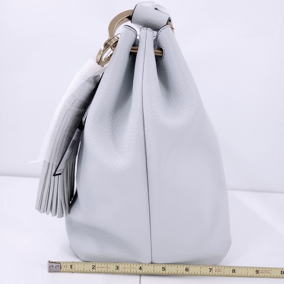 Donna Karan Glenwood Shoulder Leather Bag Slouchy Tassel Frost Blue Large Purse - Picture 5 of 13